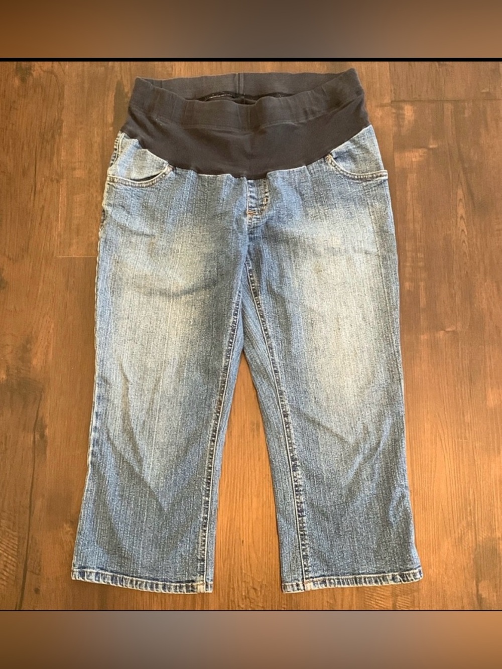 TWO HEARTS MATERNITY DENIM JEANS CROPPED BELLY SUPPORT PANEL MEDIUM